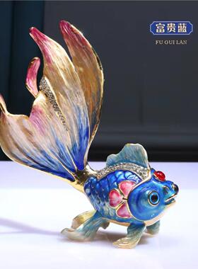 珐瑯彩创意金鱼摆件年年有余鸿运当头装饰工艺礼品摆饰电视柜家居