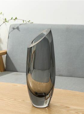 现代插简约玻轻奢璃花瓶客厅餐桌干花花CLO装饰板品样房摆件琉璃