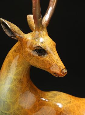 黄铜梅花鹿摆件彩釉麋鹿家居客厅禄路高升办公室桌面装饰商务礼物