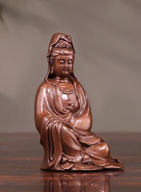 佛香天逸铜观音禅意小佛像观世音菩萨随身口袋佛家居摆饰石叟观音