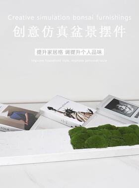 新中式白色大理石方形花盆花器创意样板房售楼处客厅玄关桌面摆件