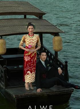 木船彷古做旧乌篷摇橹船古镇餐饮观光旅游画舫渔船电动单双蓬茶船