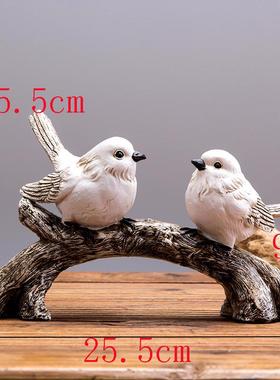 创意美式小鸟摆件客厅隔断玄关酒柜电视柜装饰品仿真树枝鸟工艺品