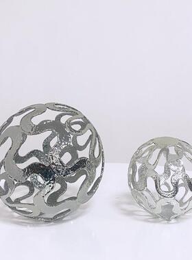 现代简约金属银色镂空球形摆件样板间售楼处电视柜办公室桌面饰品
