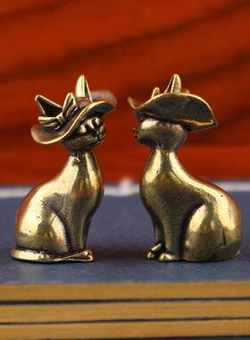 跨境热卖优雅猫公主国潮家居摆件仿古工艺品黄铜公主猫复古铜摆件