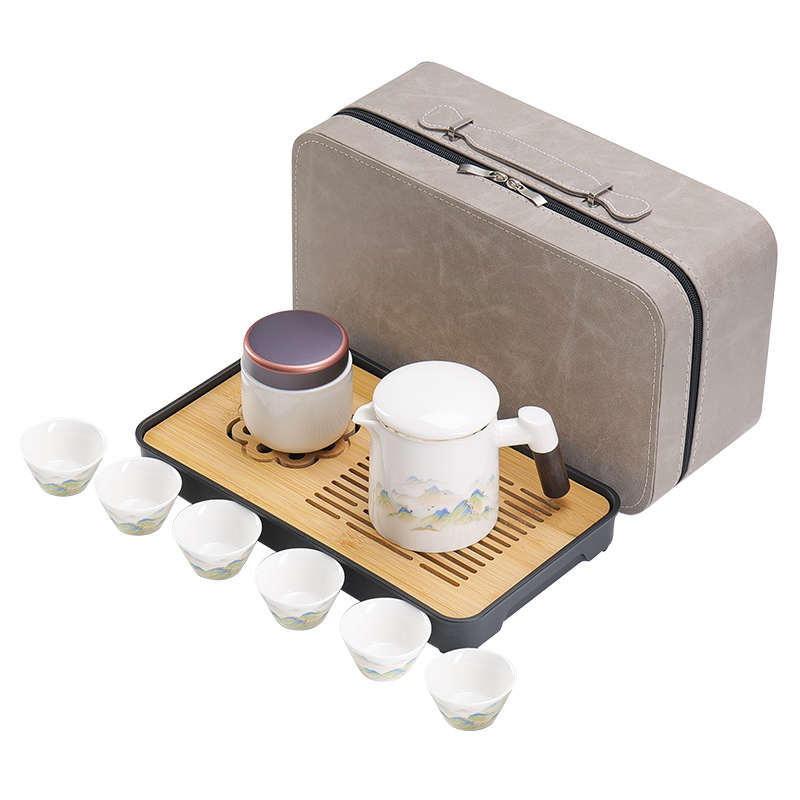 Tea set Kung Fu four cups complete set one pot out-and-out tea set travel portable bag white porcelain tea can camping