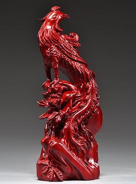红色实木质雕刻吉祥凤凰摆件红木家居客厅装饰工艺礼品摆饰新婚乔