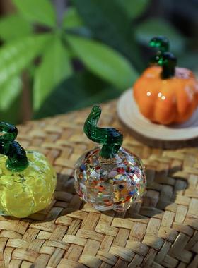 创意南瓜造型桌面玻璃摆饰客厅书桌家居田园彩色南瓜球形玻璃摆件