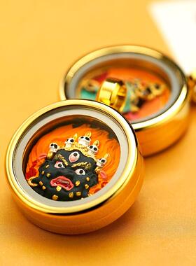 迷你立体唐卡大黑天绿度母精致吊坠配饰手绘擦擦项链嘎乌盒黄财潮