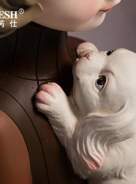 高档蝴蝶女孩摆件玄关钥匙结收纳托盘轻女家居装饰品泡泡生日礼物