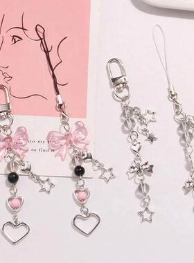 Goth Y2K Phone Charm Bow Heart Star Keychain Pendant Kawaii