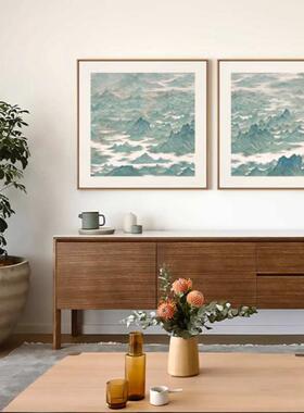 法式挂画海浪客厅餐厅抽象山水装饰画新中式民宿禅意壁卧室墙挂画