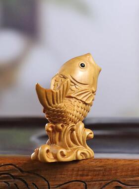 黄杨木雕刻木质鲤鱼跃龙门手把件随身文玩送礼收藏家居工艺品摆饰