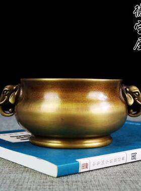 铜香炉纯铜家用室内上香摆件古风线香盘香檀香炉茶道佛具熏香薰炉