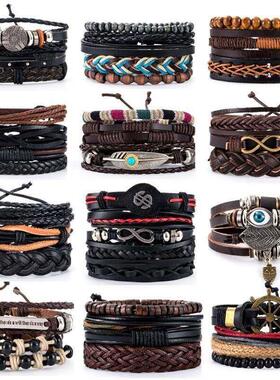 Hot Sale Retro Multi-layer Leather Bracelets For Man Wooden