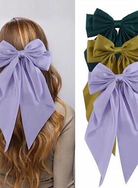 3Pcs Large Elegant Ribbon Bow Hair Clip for Women Simple Sol