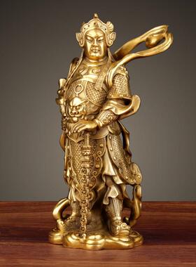 黄铜韦陀菩萨摆件韦陀伽蓝菩萨佛像家用韦驮铜像客厅装饰品铜器