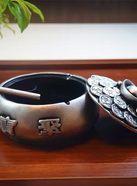 高档创意古浮雕吸聚宝盆引财富灰，大烟缸与盖子吸引财覆富，客厅