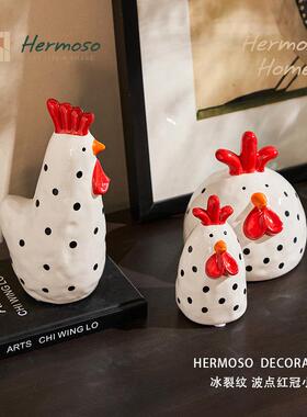 HERMOSO 冰裂纹小母鸡摆件陶瓷客厅桌面酒柜办公室好寓意乔迁新居