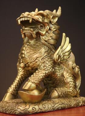 杨铜记 金属工艺品礼品家居办公室摆 财福麒麟 坐麒麟 铜麒麟