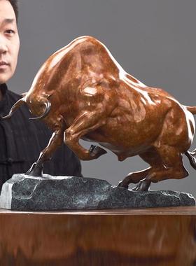 正品观余 原创设计纯铜牛摆件客厅办饰公室装 艺术品乔开业迁礼品