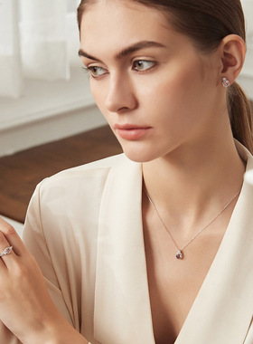 PAG&MAG 彩宝戒指S925银粉摩根石公主方形锆石结婚纪念日女戒手饰