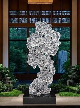 现代家居客厅玄关落地摆件透明树脂横向太湖石摆件别墅装饰艺术品
