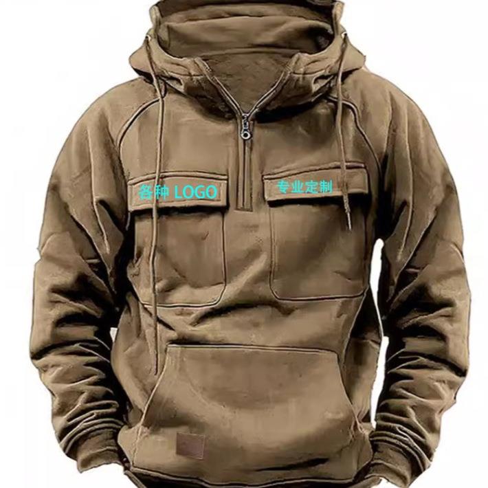 spring fall for pullover long color solid drawstring pocket - 图2