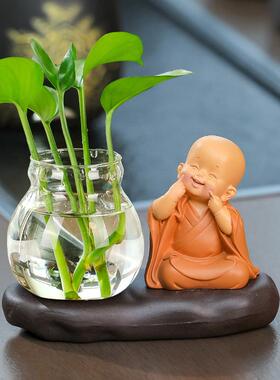 绿萝植物水培花瓶中式慧能小和尚花器办公桌小摆件家居茶桌装饰品