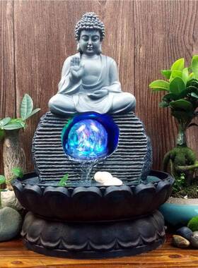 创意中式佛像流水摆件禅意喷泉招财客厅家居装饰保平安工艺礼品摆