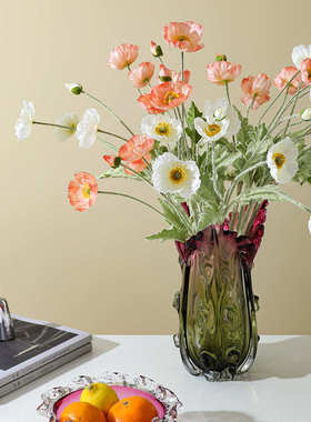 新品欧式网红粉色玻璃花瓶水果盘插花器居家客厅套装饰品摆件