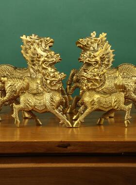 铜麒麟麟摆站财富火麒麟217件一对财福麒件铜器摆工艺品