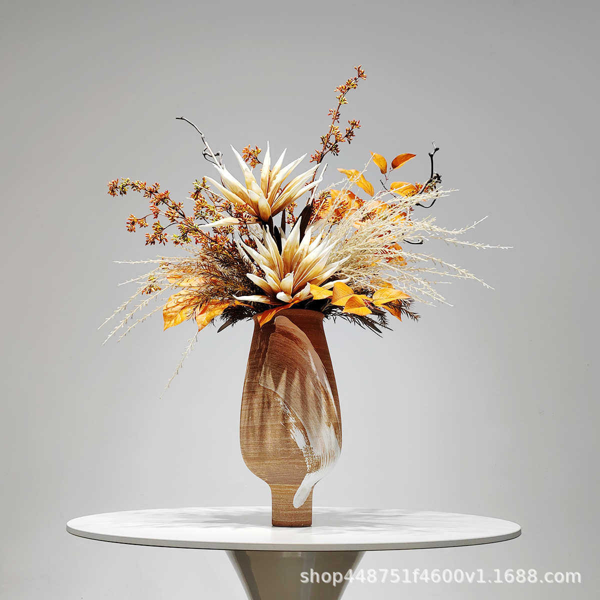 新中式餐桌摆花样板房茶室角几假花摆设饭店家具桌面仿真花艺摆件,淘宝优惠券,粉丝福利购,淘宝优惠卷