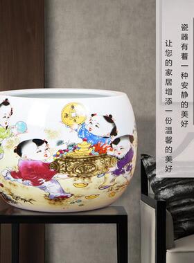 景德镇陶瓷器粉彩百子图储物罐花瓶彷古中式客厅玄关装饰礼品摆件