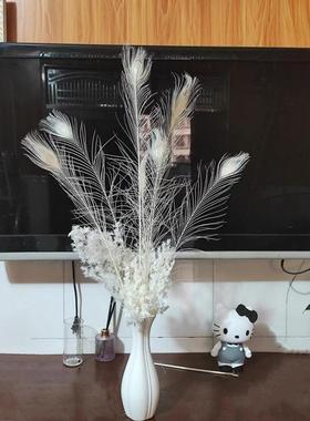 真孔雀毛白色孔雀羽毛 家居摆件装饰 花瓶插花配饰 拍照道具