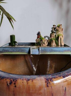 陶瓷鱼缸流水摆件循环过滤养鱼配件大型石磨假山喷泉庭院水景