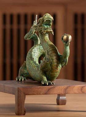 黄十二生吉祥龙青龙摆件关家居客厅玄办肖公室桌面铜摆设高562356