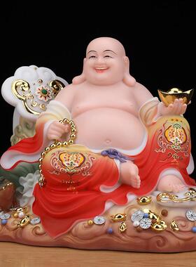 玉石大肚弥勒佛菩萨佛像宽体笑佛招财家用供奉店铺汉白玉摆件客厅