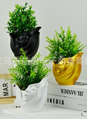 跨境新款轻奢抽象人物花瓶摆件家居室内客厅玄关书柜架树脂花瓶