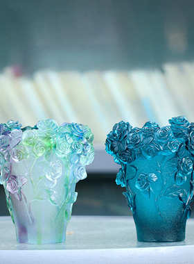 琉璃花瓶摆件创意轻奢玫瑰北欧风装饰客厅书房卧室摆设玄关插花