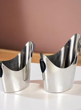现代1646槟轻奢不锈金钢属皮革香红酒冰桶装创意摆件厨房饰酒吧样