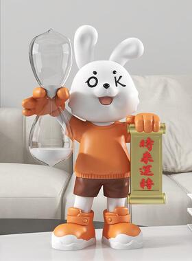 时来运转卡通兔沙漏桌面摆件客厅电视柜酒柜玄关新房乔迁礼装饰品
