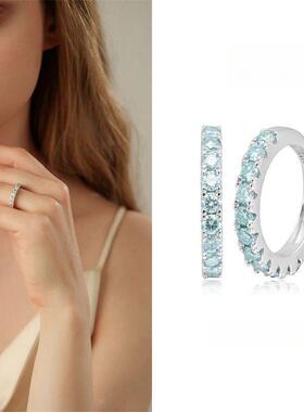 原创设计银色马尔代夫蓝锆石排钻镶嵌银色轻奢满钻戒指指环ins礼