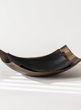 现代覆古做旧高端进口铝制金属果盘摆件样板间民宿酒店宅寂风装饰