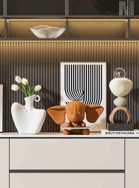 轻奢高档客厅入户鞋柜玄关摆件家居钥匙收纳小飞象托盘装饰高级感