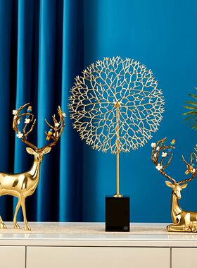 BJ0253美式纯铜手绘鹿摆件 全铜欧式玄关电视柜摆件