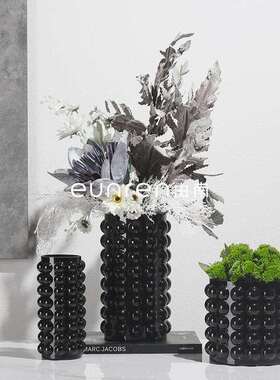 简约现代玻璃黑样色点花波器客厅桌面售软装插花瓶板房间楼PUX处