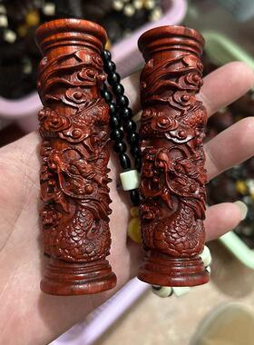 小叶紫檀创意盘龙柱手把件木质文玩工艺品生肖龙木雕吊坠挂件饰品