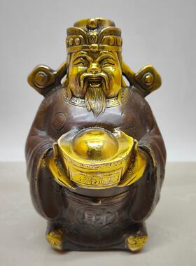 做旧铜神像财神摆设古玩黄铜仿紫铜鎏金财神摆件工艺品