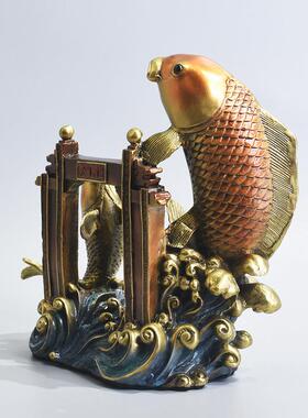 全铜鲤鱼跃龙门摆件年年有鱼跳龙门家居桌面软装饰品摆设铜工艺品